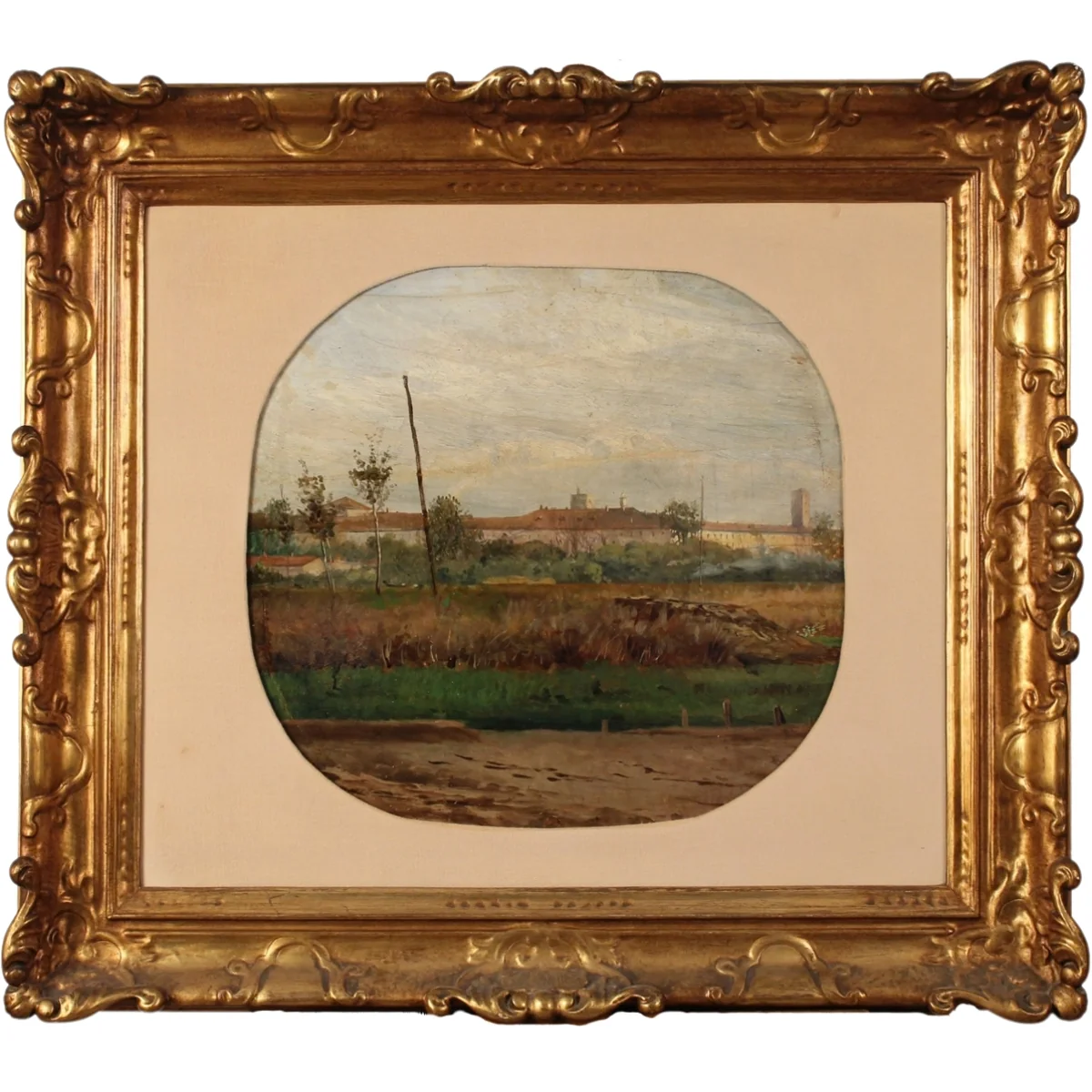 Leopoldo Burlando (1841/1915) "Paesaggio con casolari"