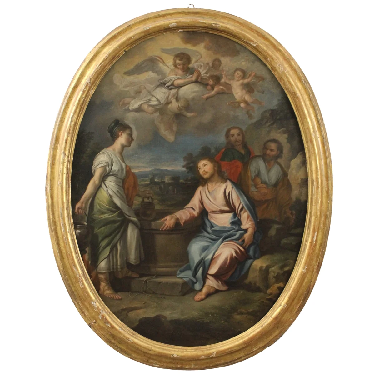 Scuola italiana della fine del secolo XVII "Cristo e la samaritana al pozzo"