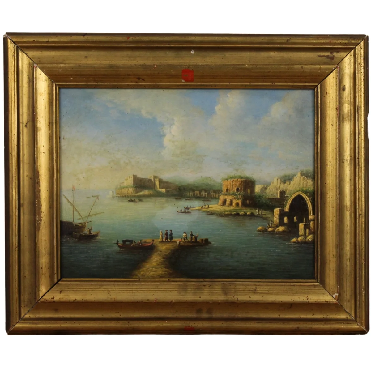 Scuola italiana della fine del secolo XIX "Paesaggio cittadino sul mare"