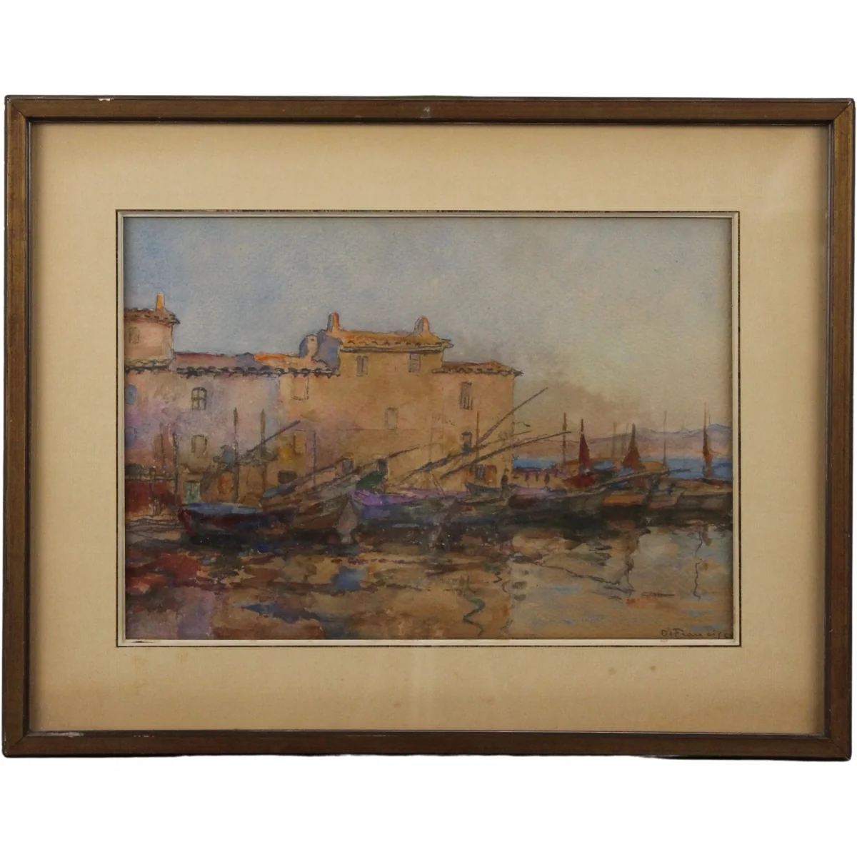 Pietro De Francisco (1873/1969) "Porto con barche di pescatori"
