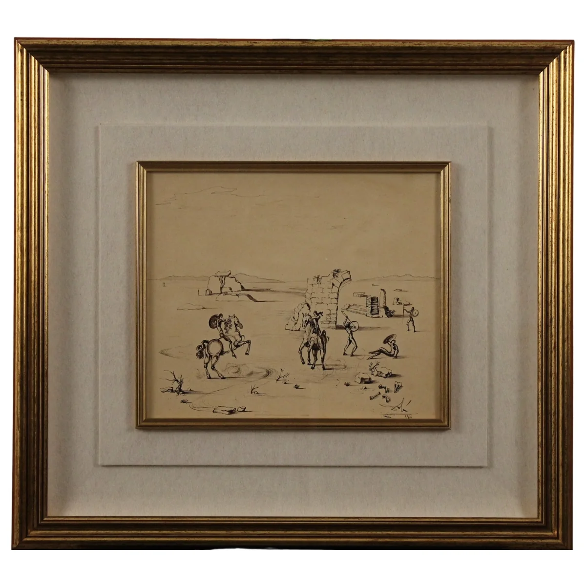 Salvador Dalì (1904/1989) (attr.) "Combattimento del soldato alle rovine"